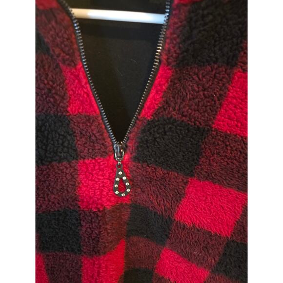 Quacker Factory Fleece Sweatshirt S Womens Pullover Soft Cozy Red Black Warm - Picture 3 of 6